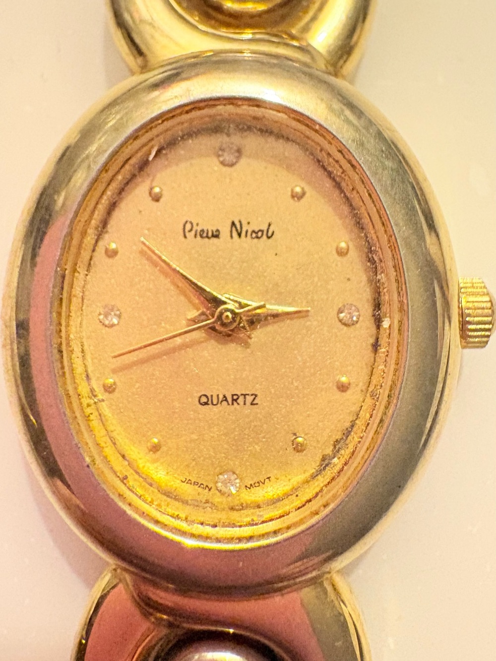 Vintage Pierre Nicol Ladies Quartz Gold Tone Watch, Oval Dial, Needs Battery